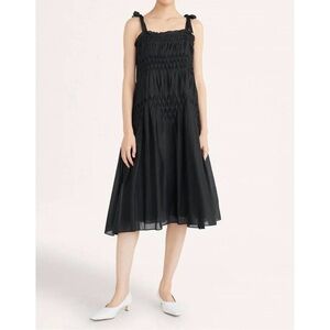 NWOT Merlette Black Cotton Sleeveless Smocked Midi Dress Pockets​​​​​​​